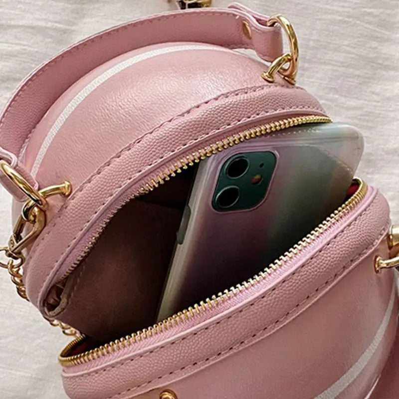 Bolsa Redonda de Corrente em Couro PU