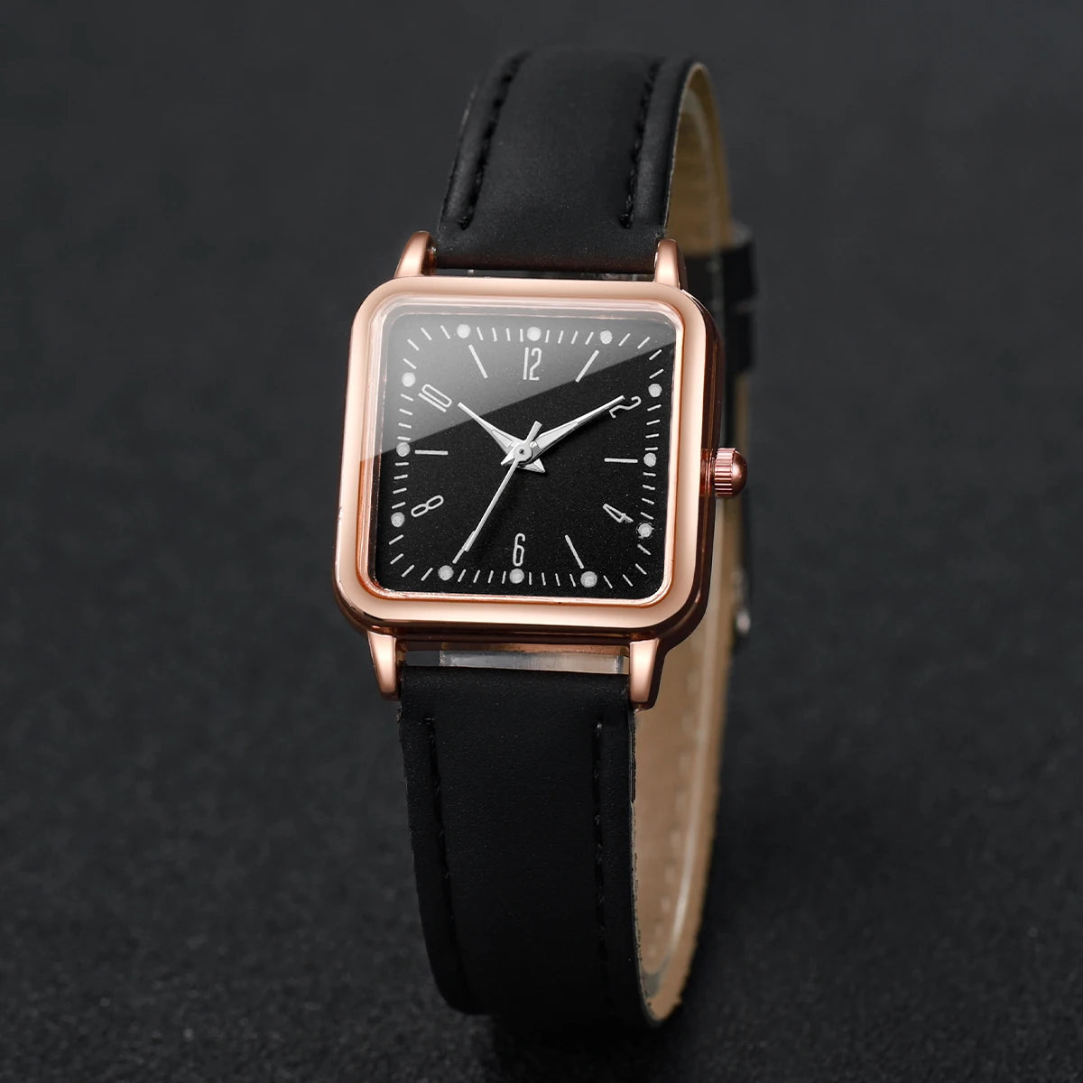 Relógio Feminino Quadrado Pulseira de Couro Conjunto Pulseira de Coração