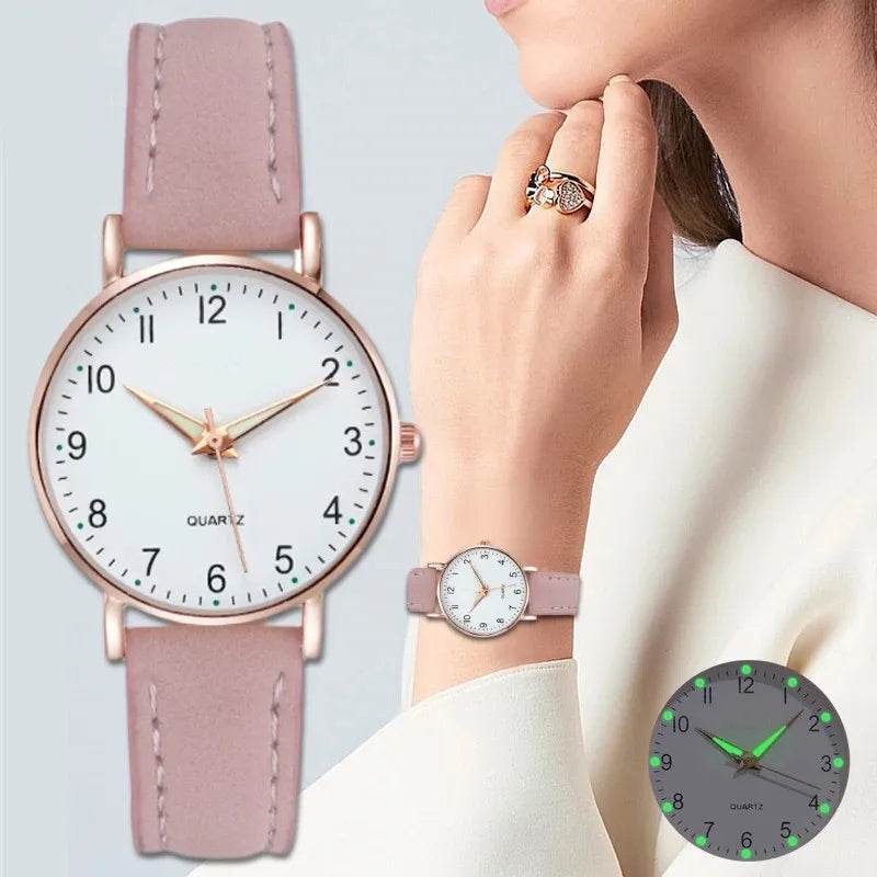 Relógio de Couro Feminino de Luxo com luz de fundo