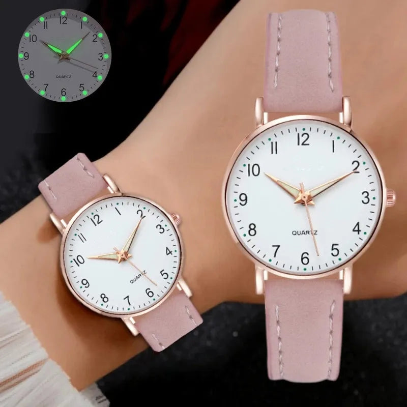 Relógio de Couro Feminino de Luxo com luz de fundo